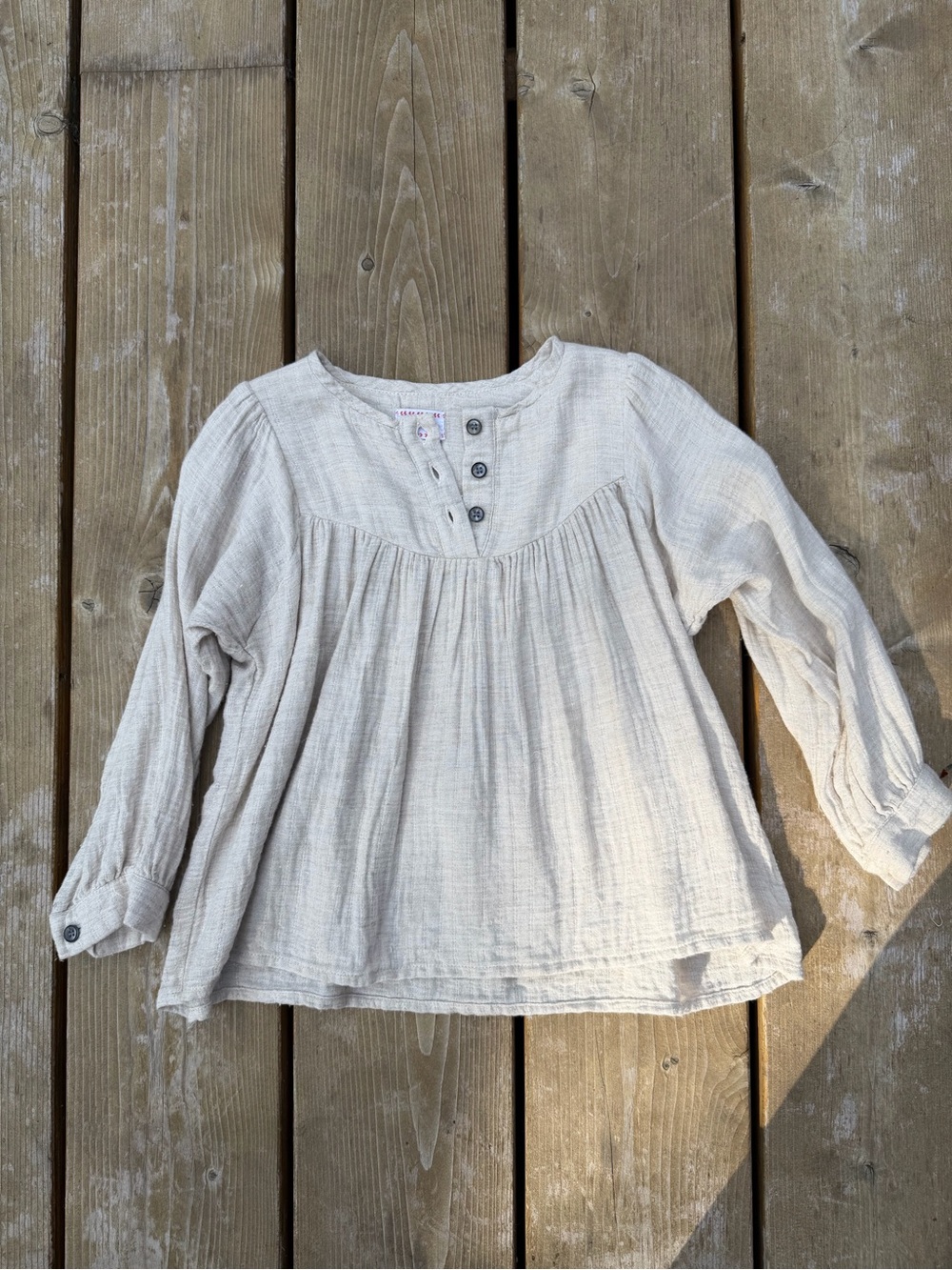 Morley Neutral Cream Gauze Henley Blouse Cotton/Viscose Airy Long Sleeve